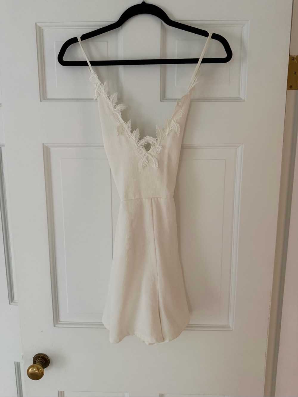 Ivory Lace Trim Spaghetti Strap Romper